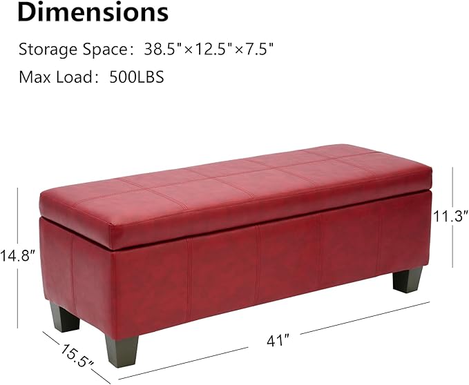 Faux Leather Ottoman with Storage, Rectangular Extra Long Storage Bench - Image 3
