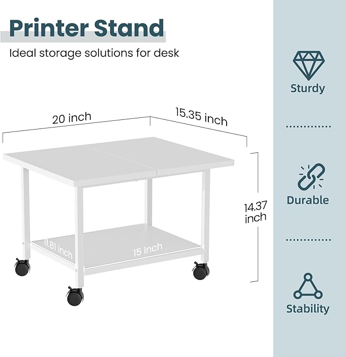 Printer Stand with Storage Under Desk Shelf, Desktop Printer Stand Organizer - Image 2