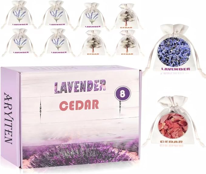 8 Pack Cedar Chips and Natural Dried Lavender Sachets Bags by Aryiten