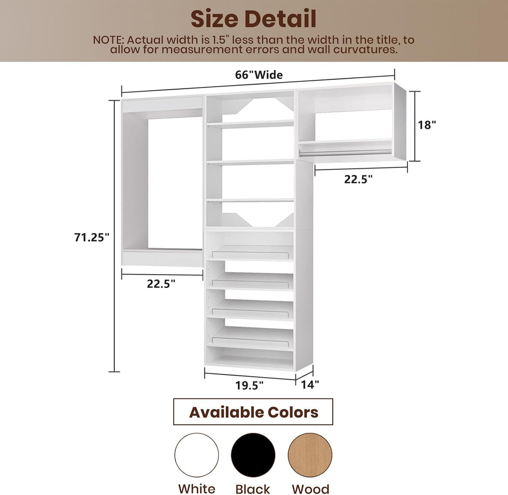 ROOMTEC Modular Closet System, 66" Wall Mounted Modern Closet Organizer ...