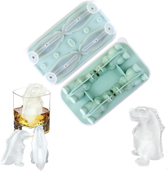 7.48inch Newly Upgraded 4-grid 3D Dinosaur Ice Tray and Covered Silicone Ice by Unknown