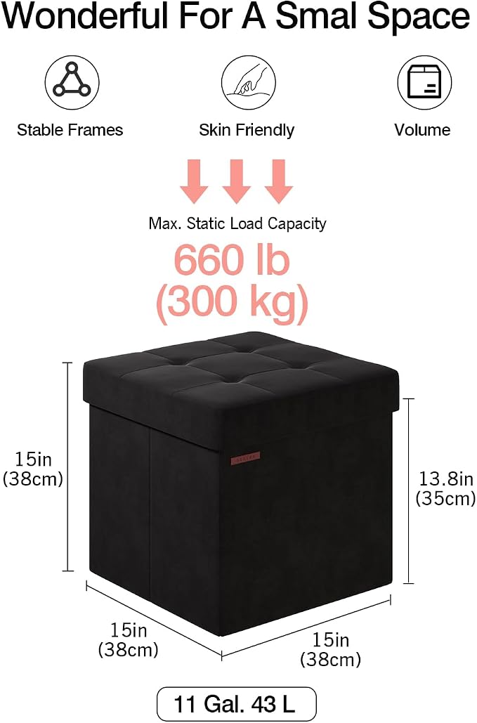 Folding Storage Ottoman, Velvet Storage Bench, - Image 2