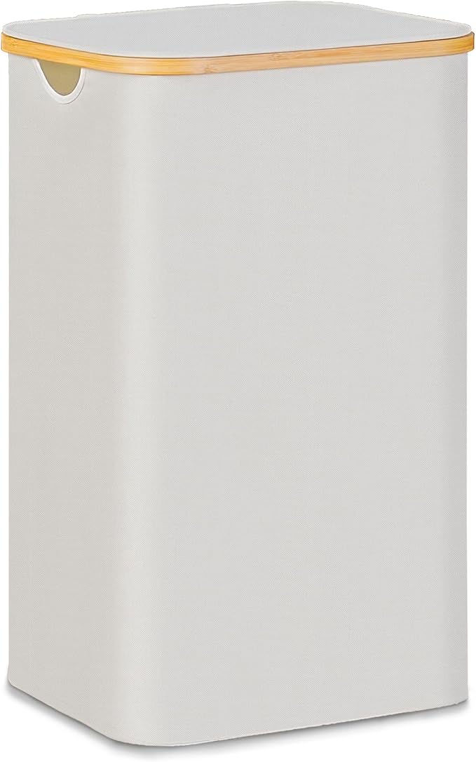100L Laundry Hamper with Lid, Lagre Basket with Bamboo Handles, Foldable by Merkisa