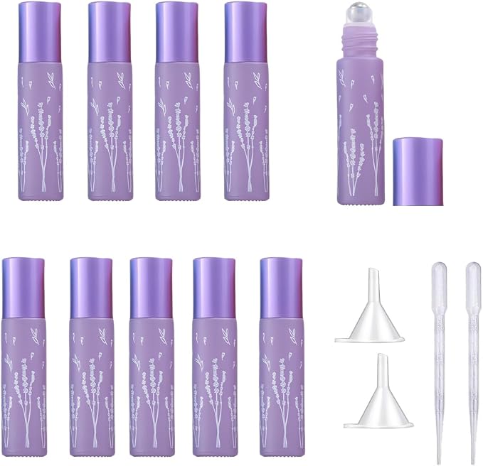 10 Pcs Purple Glass Essential Oil Roller Bottles, 10ml Refillable Roll-on by YORROR