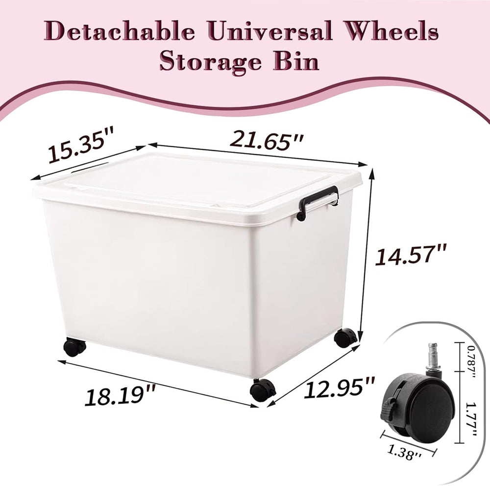 Large Stackable Plastic Storage Bins with Wheels, 3-Pack 60 Quart White Thick...