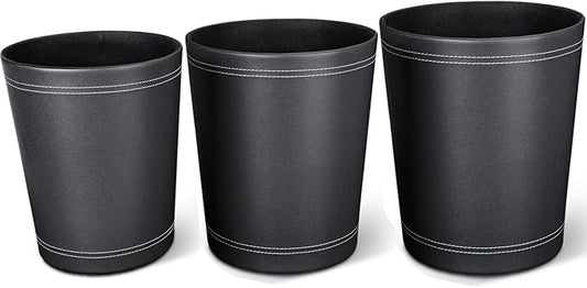KINGFOM 3 Pack PU Leather Small Office Trash Can Wastebasket, Round Garbage by KingfomLeatherHomeOfficeDecor
