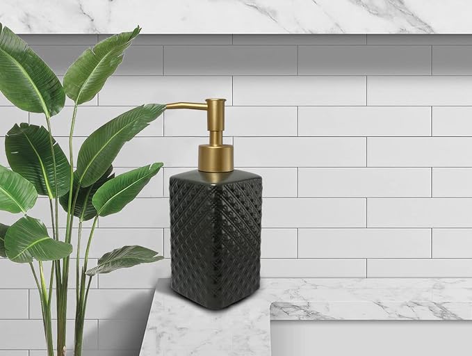 Gold Soap Dispenser for Bathroom, Refillable Countertop Ceramic Hand Soap - Image 4