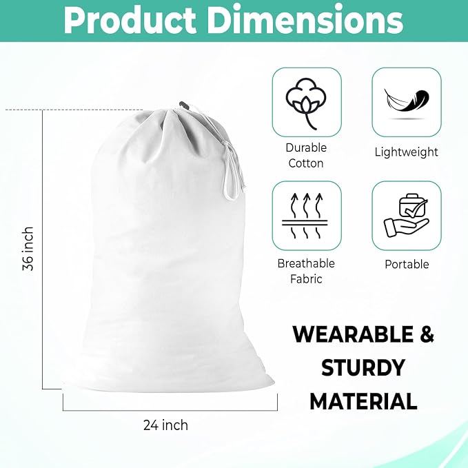 2 Pack - Extra Large Cotton Laundry Bag, Heavy Duty Large Laundry Bags 24 x 36 - Image 2