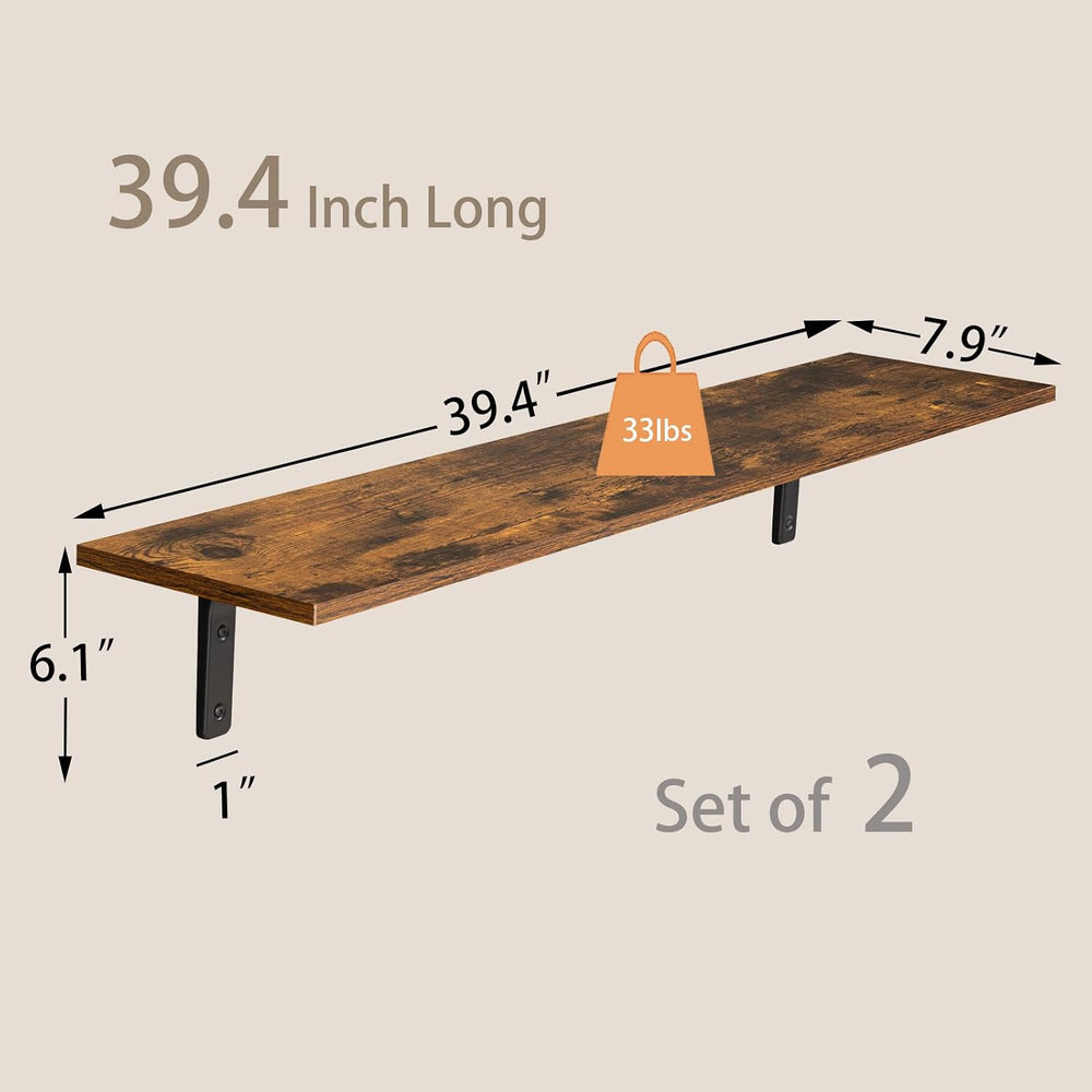 DINZI LVJ Long Wall Shelves, 39.4Inch Wooden Wall Mounted Shelves, Set of 2