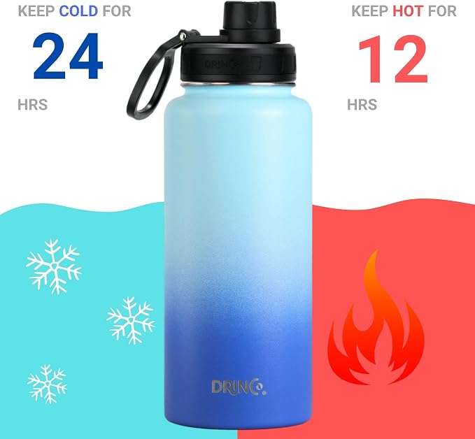 DRINCO Stainless Steel Water Bottle Spout Lid Vacuum Insulated Double Wall - Image 3