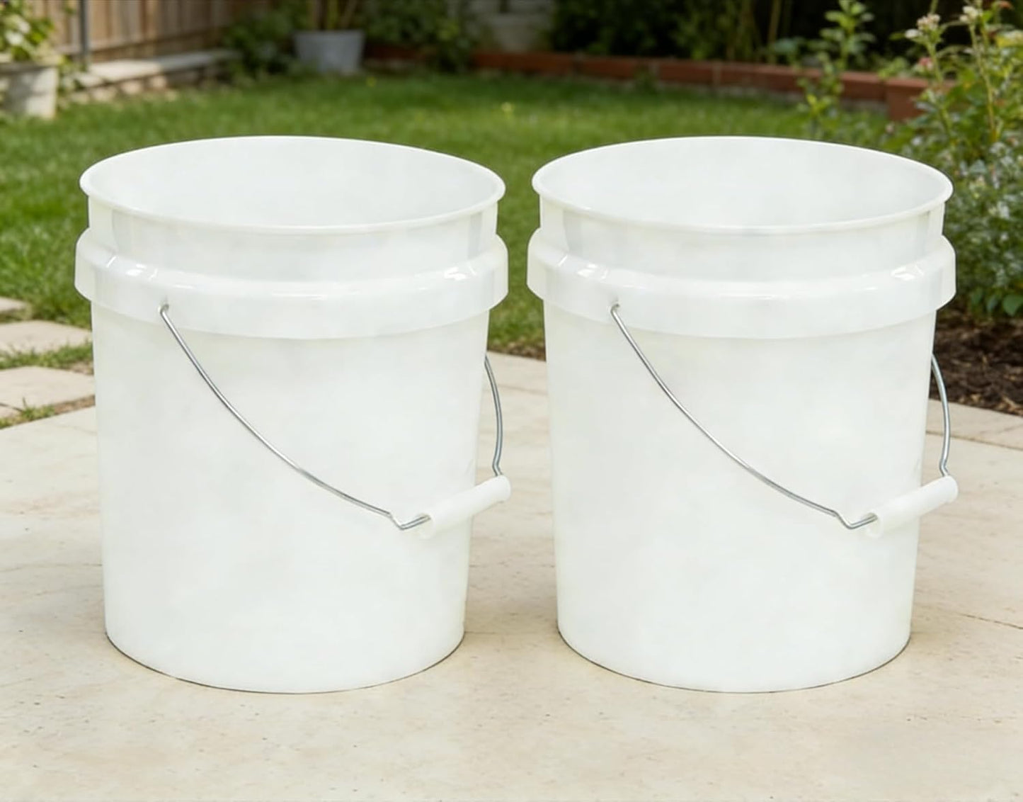 (2 Pack) 2 Gallon Plastic Utility Bucket with Comfort Handle – Heavy Duty Round Pail for Cleaning, Gardening, Household Storage – BPA-Free, White