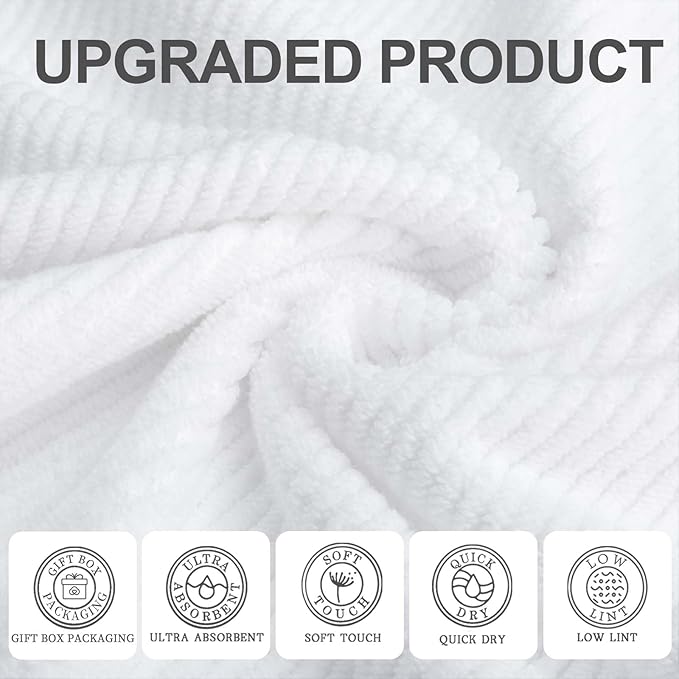 VOOVA & MOVAS White Towels for Bathroom, 100% Cotton | Quick Dry | Soft | Thick - Image 2