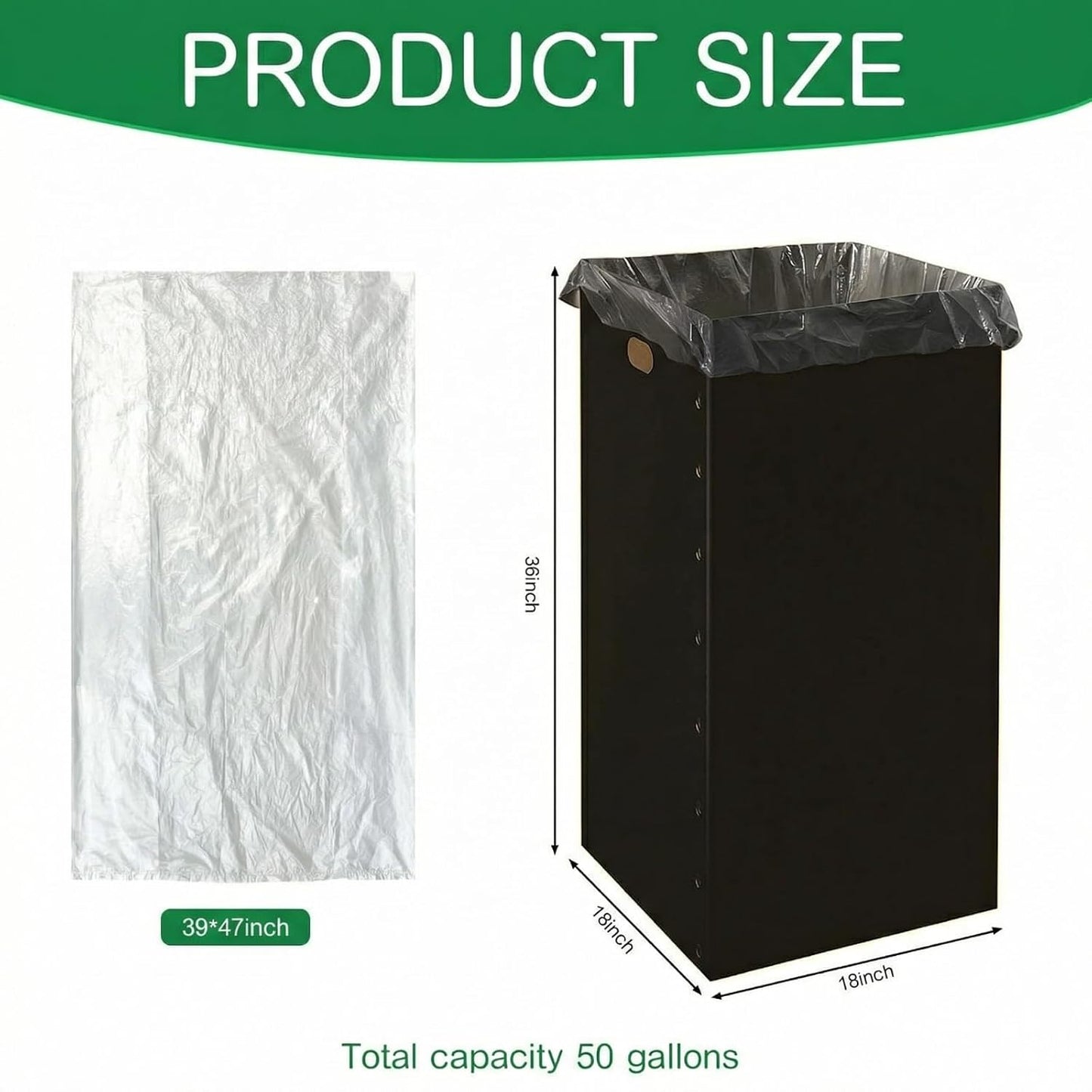 Nosiny 5 Pcs 50 Gallon Disposable and Reusable Corrugated Cardboard Trash Cans for Events, Recycling Bins Bulk with Trash Bags, Cardboard Garbage Boxes for Parties, 18" x 18" x 36" (Black)