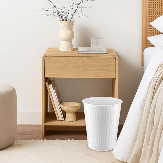 Monarch Abode White Hand Hammered Metal Wastebasket - Image 8