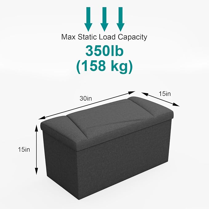 Folding Storage Ottoman Bench, 30 Inches End of Bed Bench Folding Ottoman - Image 3