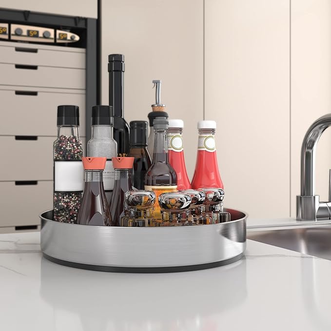VAEHOLD Pantry Cabinet Lazy Susan Stainless Steel Black Spice Rack Turntable - Image 4