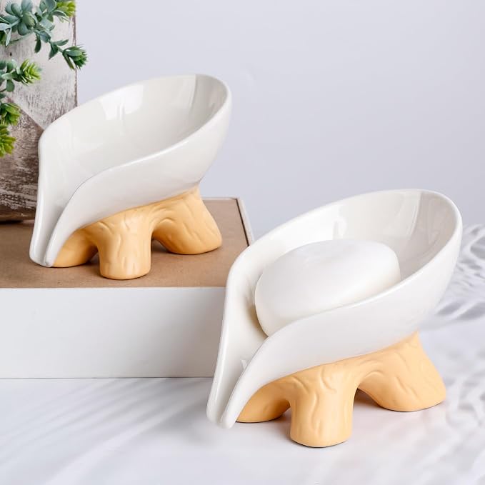 Soap Dish, Soap Holder Self Draining Leaf Shape Soap Dishes, Ceramic Draining - Image 9