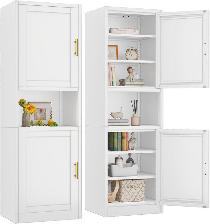 67" Tall Narrow Bathroom Storage Cabinet, Metal Pantry Cabinet, White