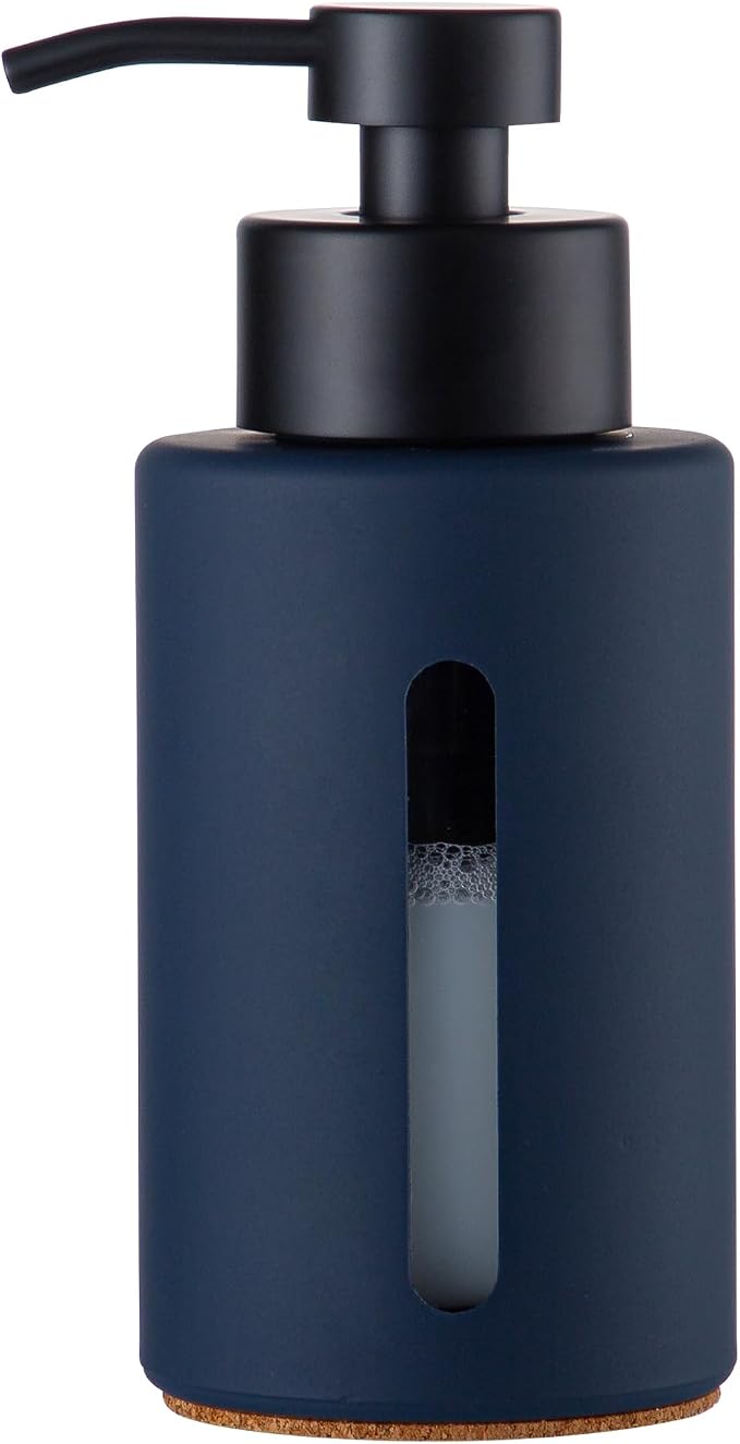 Enra Glass Hand Soap Dispenser, 12oz Navy Blue Liquid Bathroom Soap Dispenser by Enra