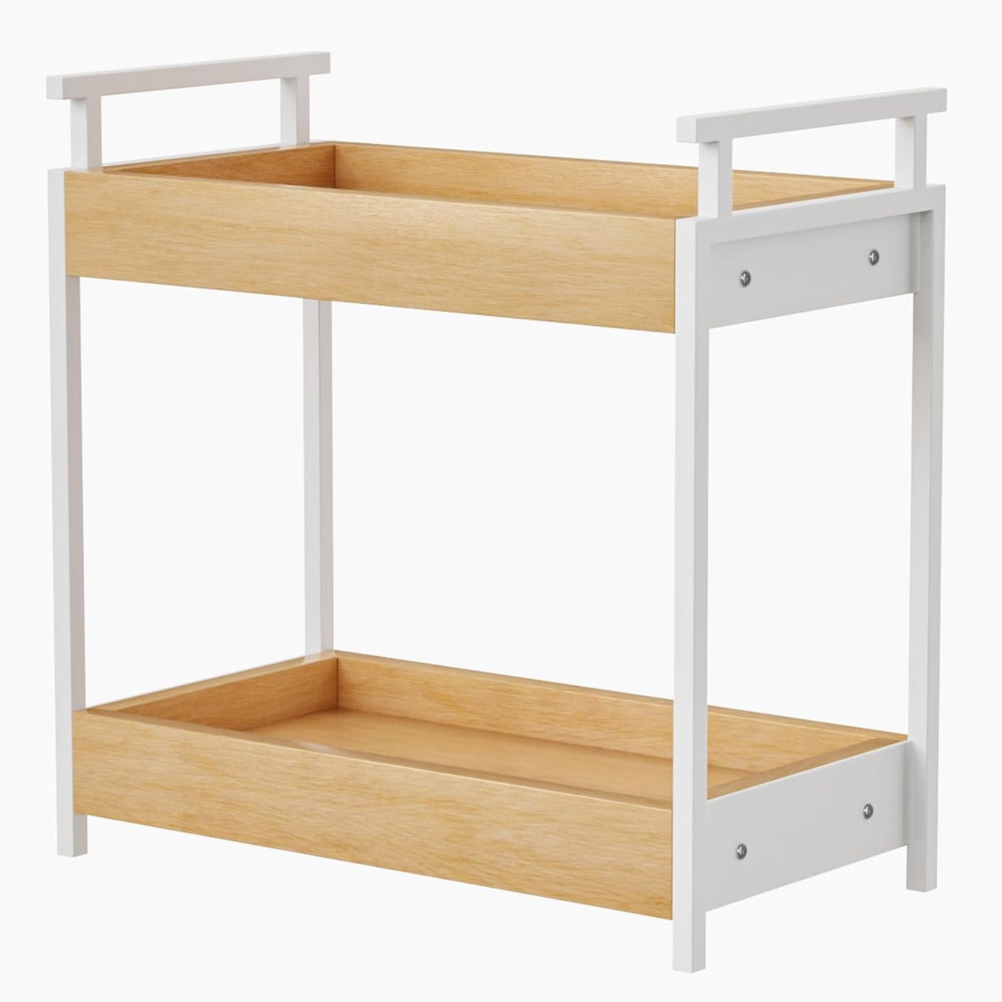 KLM Countertop Coffee Station Organizer, 2 Tier Wooden Shelf for Coffee Bar Accessories, Condiment Storage Caddy for Kitchen, Bathroom Counter Organizer, Home, Office - Natural