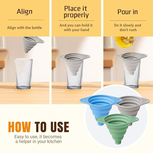 Kitchen Funnel Set, Wide-Mouth Foldable and Telescopic Design, Liquid - Image 4