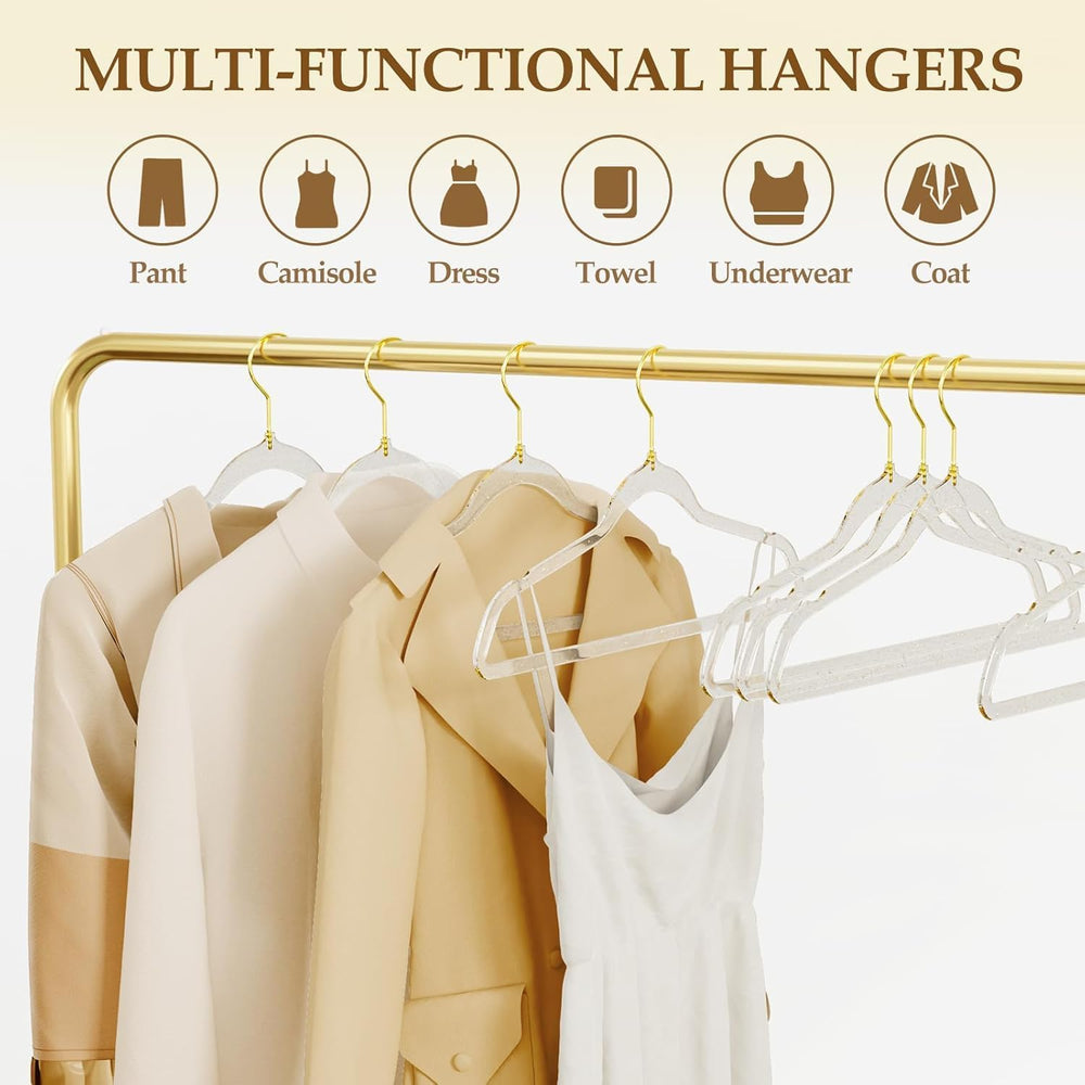 100 Pack Clear Acrylic Hangers with Gold Glitter, Space Saving