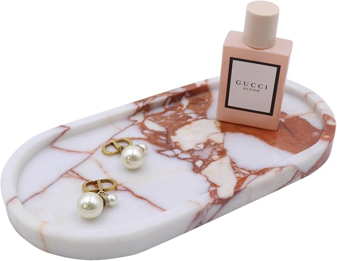 Natural Marble Tray, Oval Vanity Decorative Tray by Kesoniku