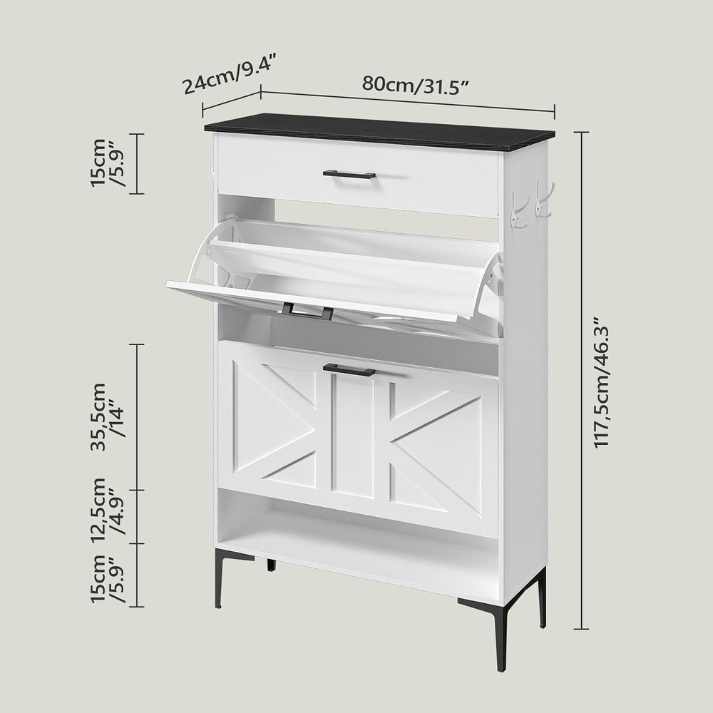 MAHANCRIS Shoe Cabinet with 2 Flip Drawers, Farmhouse Shoe Storage Cabinet fo...
