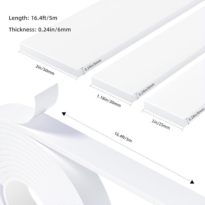 Weather Stripping Door Seal White, Self Adhesive Foam Tape, Window Insulation - Image 2