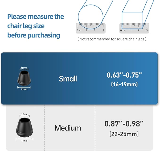 0.75 Inch Heavy Duty Rubber Chair Leg Caps - Image 2