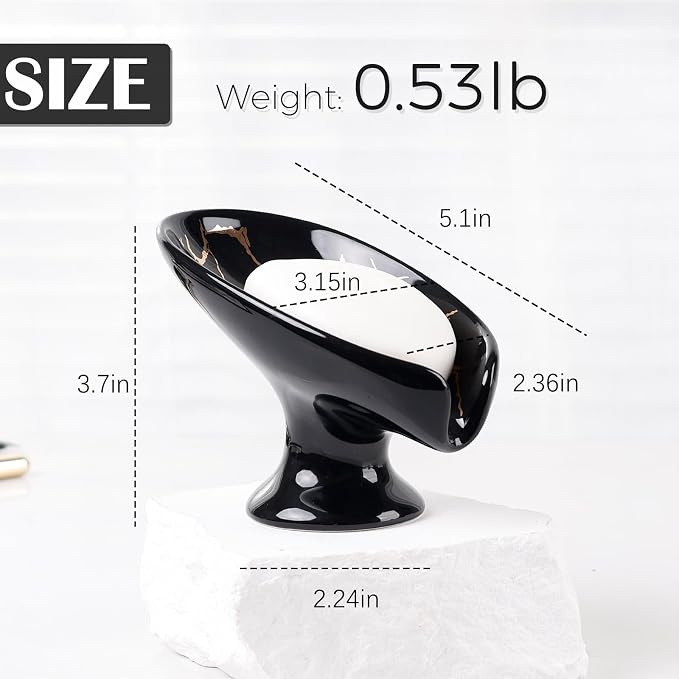 Soap Dish, Ceramic Soap Holder Self Draining Leaf Shape Bar Soap Holder - Image 4