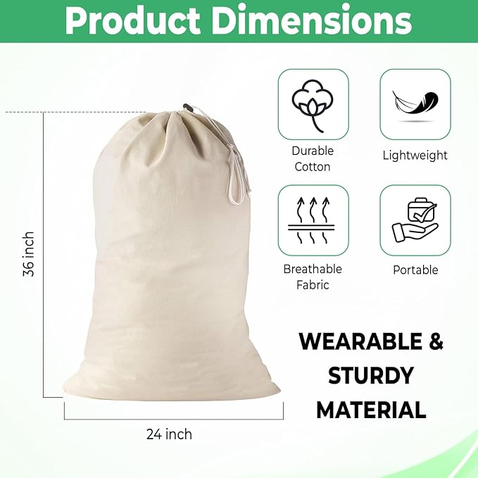 4 Pack - Extra Large Cotton Laundry Bag, Heavy Duty Large Laundry Bags 24 x 36 - Image 2