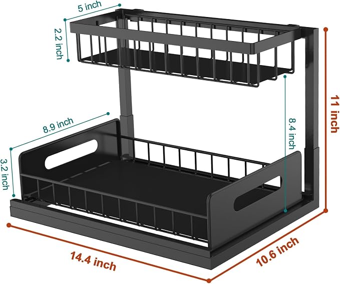 bukfen Under Sink Organizer, Pull Out Cabinet Organizer 2-Tier Slide Out - Image 5