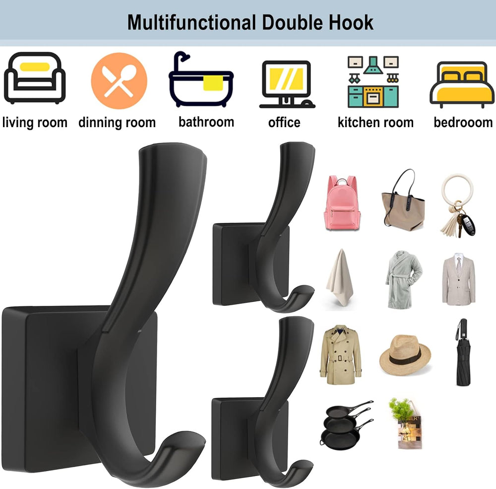 TOFIIGREM Black Coat Hooks for Wall Hanging, Bath Robe Hook Heavy Duty Thick ...