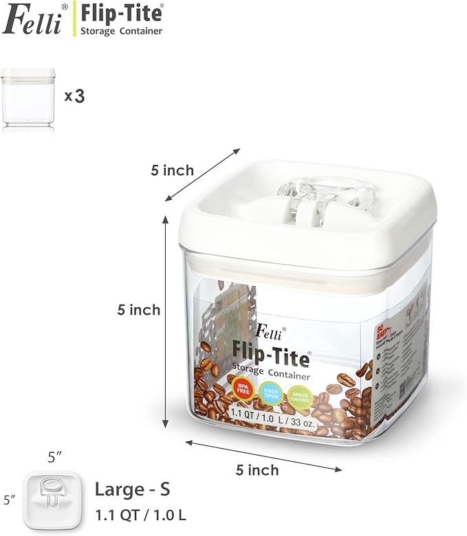 Felli Flip Tite Food Storage Container 5" LARGE Size Airtight Lid Lock Top - Image 4