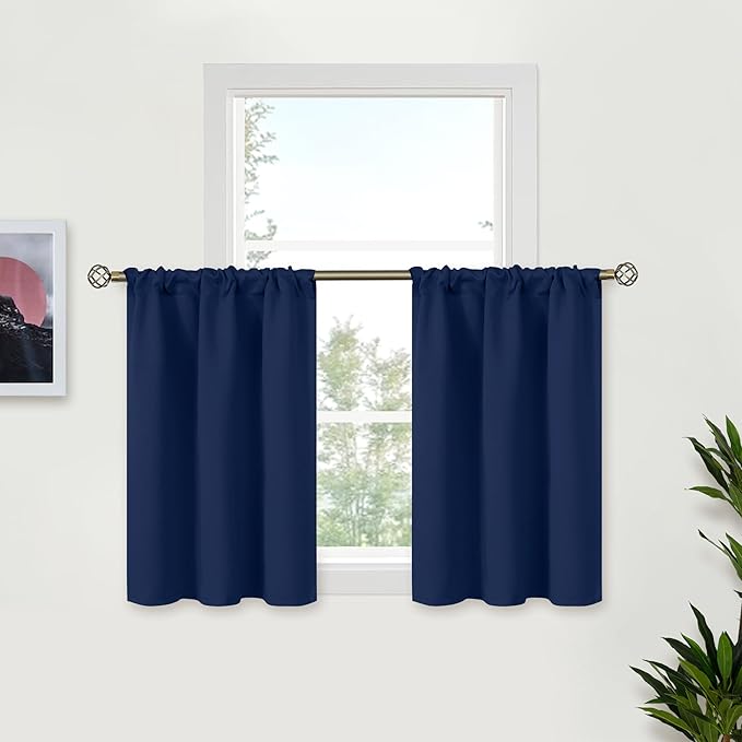 BGment Navy Blue Cafe Curtains for Small Window 24 Inch Length by BGment