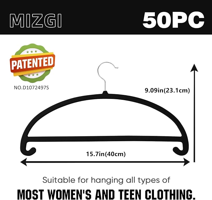 MIZGI 50 Pack Black Velvet Hangers - Image 6