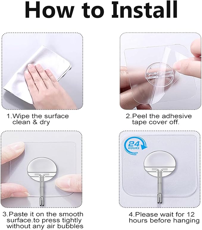 Adhesive Hooks for Hanging Heavy Duty Wall Hooks Self Adhesive Towel Coat Hooks - Image 7