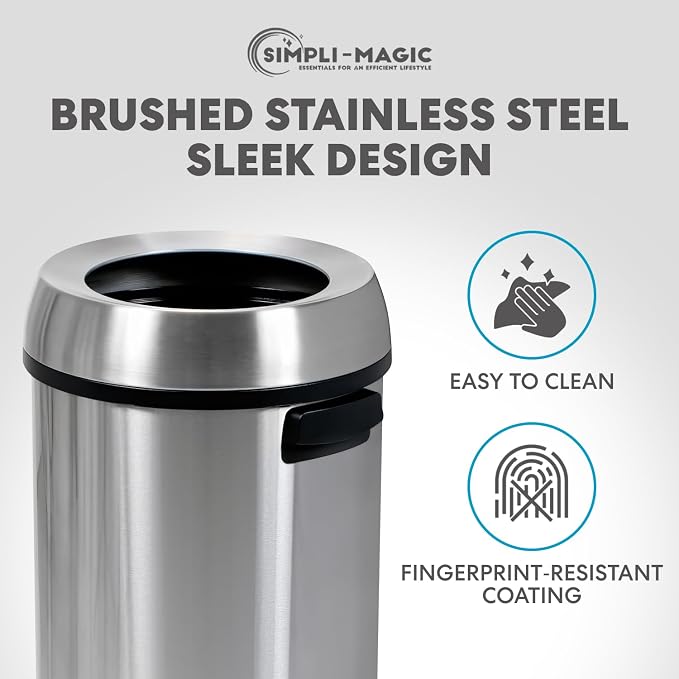 Simpli-Magic 65 Liter Open Top Trash Can, Commercial Grade, Stainless Steel - Image 4