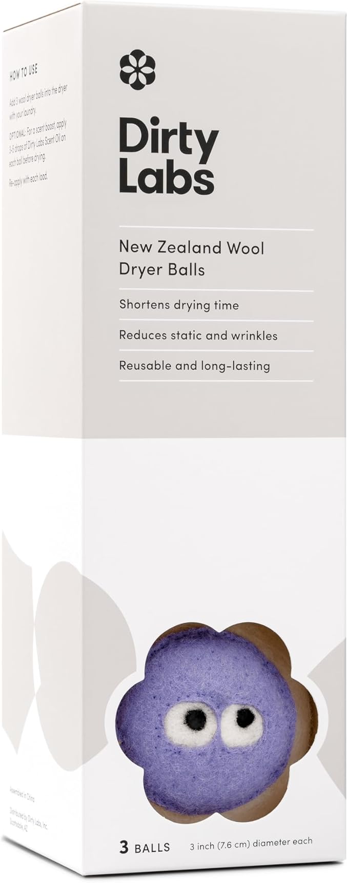 Dirty Labs | 100% New Zealand Wool Enzyme Buddies Dryer Balls | 3 Balls | by DirtyLabs