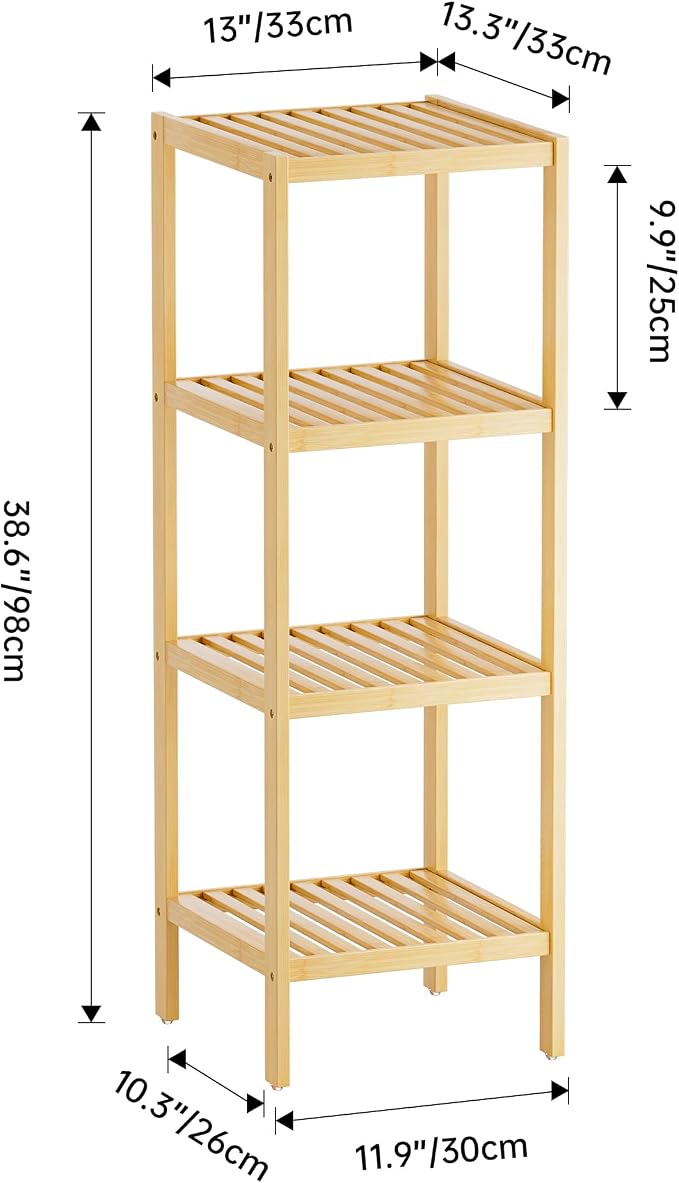 SMIBUY Bathroom Storage Shelf, 4-Tier Bamboo Rack Organizer - Image 3