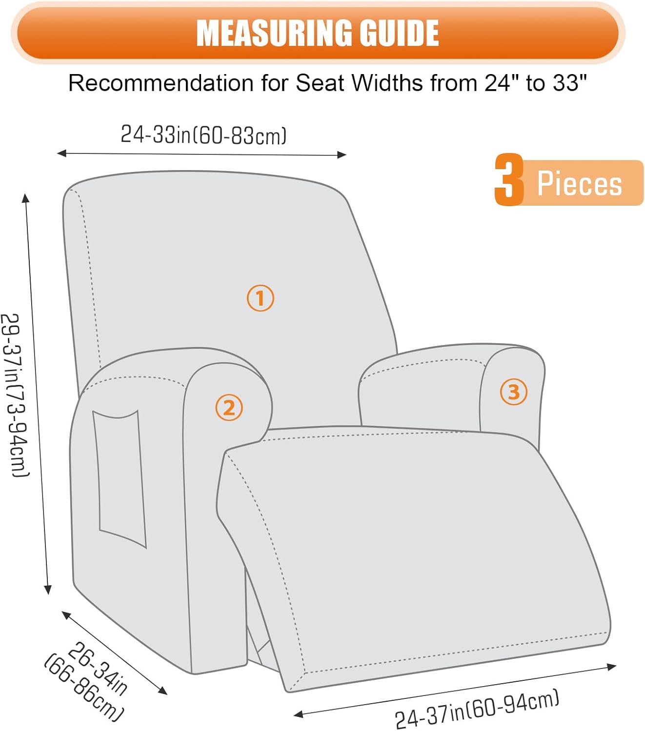 VANSOFY Recliner Chair Cover, 3-Pieces Stretch Recliner Covers for Recliner Chair Soft Reclining Chair Slipcover Furniture Protector for Dogs Cats(Dark Gray)