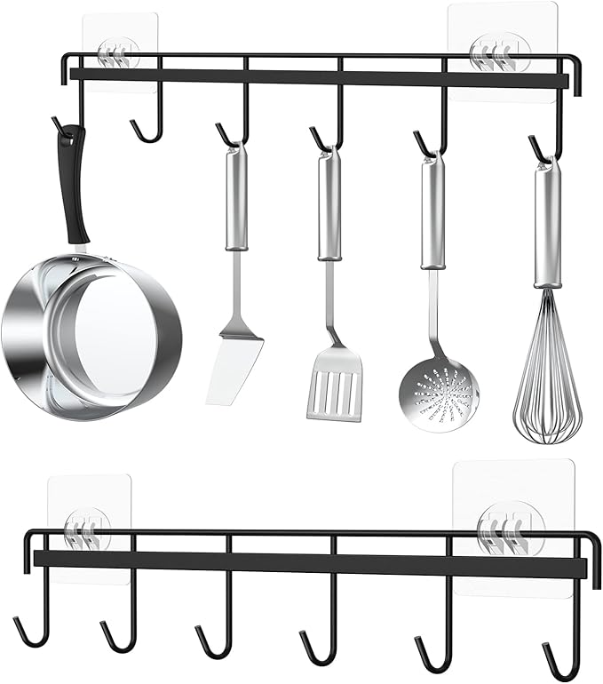 Myfolrena Adhesive Kitchen Hooks Utensil Hanger Holder Hanging Rack 2 Pack by Myfolrena