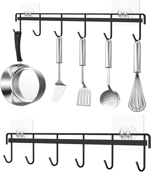 Myfolrena Adhesive Kitchen Hooks Utensil Hanger Holder Hanging Rack 2 Pack by Myfolrena