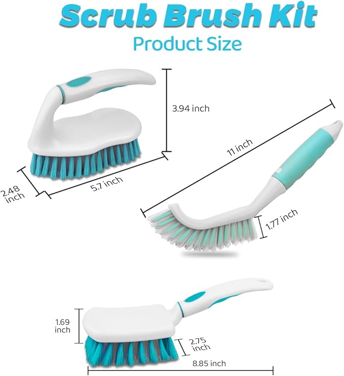 3 Pack Scrub Brush Set, Heavy-Duty Scrub Scrubbing Brushes - Image 2