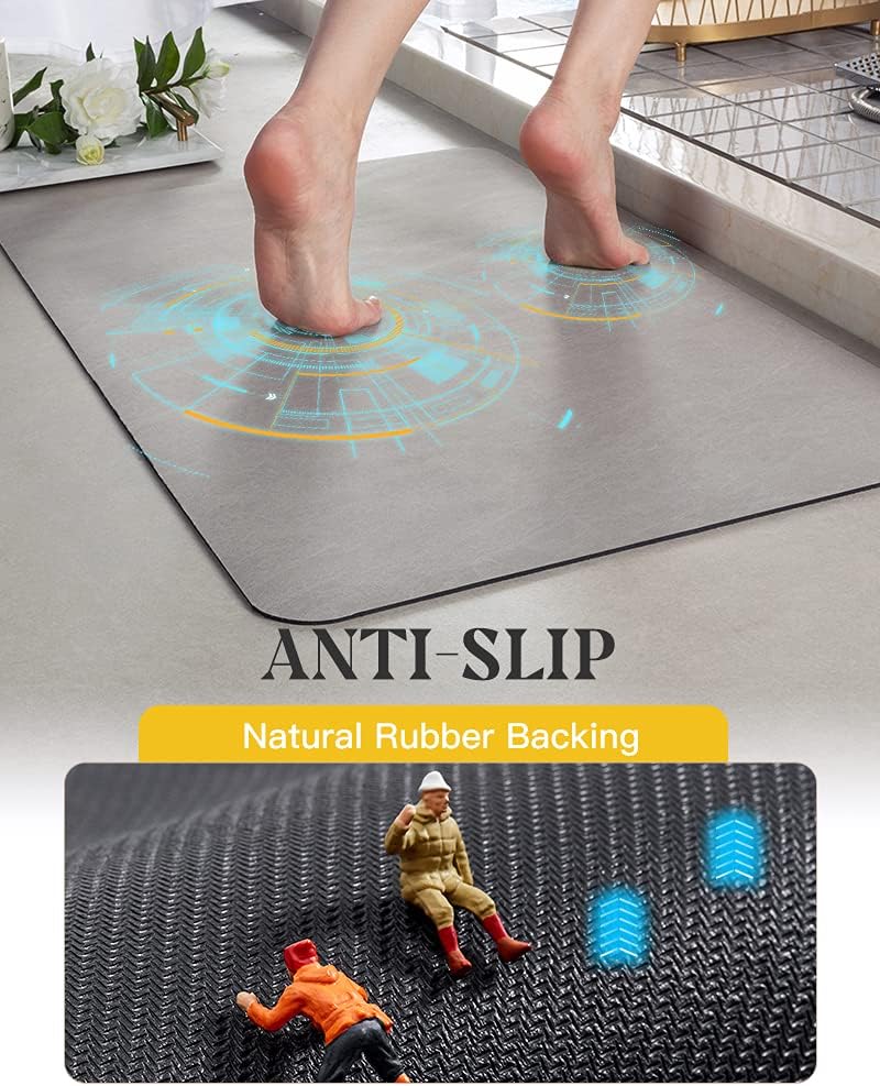 MontVoo -Bath Mat-Rubber Backing Non SlipThin Bathroom Rugs Fit Under Door- Quick Dry Absorbent Faux Suede Surface Grey Bathroom Floor Mats-Shower Rug for in Front of Bathtub Shower Gray 16x24