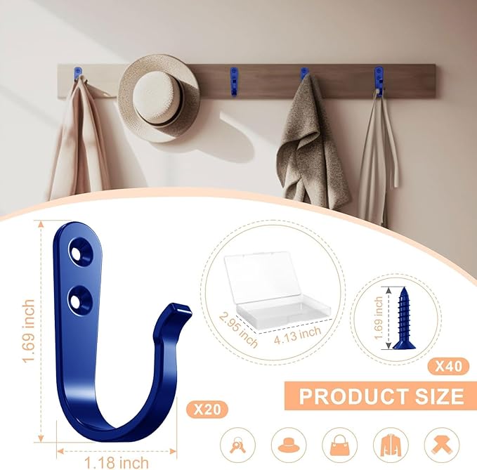 20PCS Wall Hooks for hanging, Metal Wall Hooks for Coats, Coat hooks for Wall - Image 2