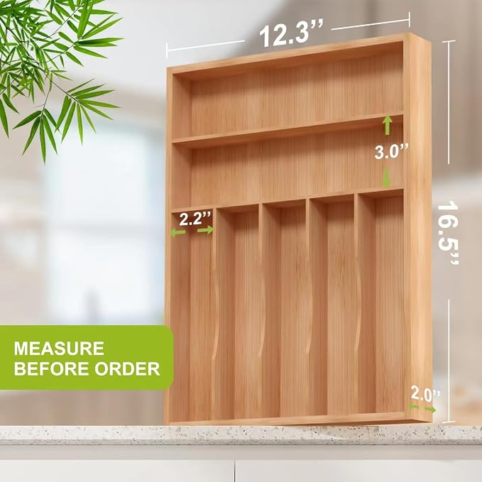 Bamboo Utensil Drawer Organizer, Kitchen Drawer Organizer - Image 3