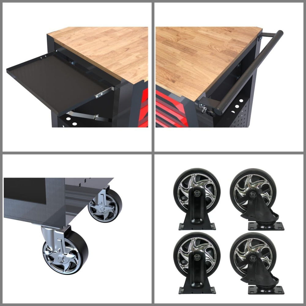 Lockable 4-Drawer Rolling Tool Chest with Wooden Top Workbench