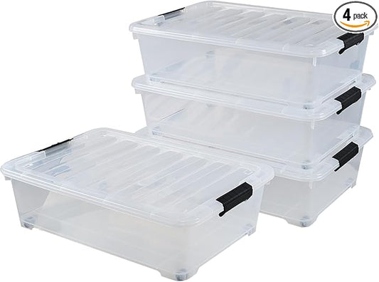 4-Pack 25 Quart Under Bed Plastic Storage Bins by Hommp